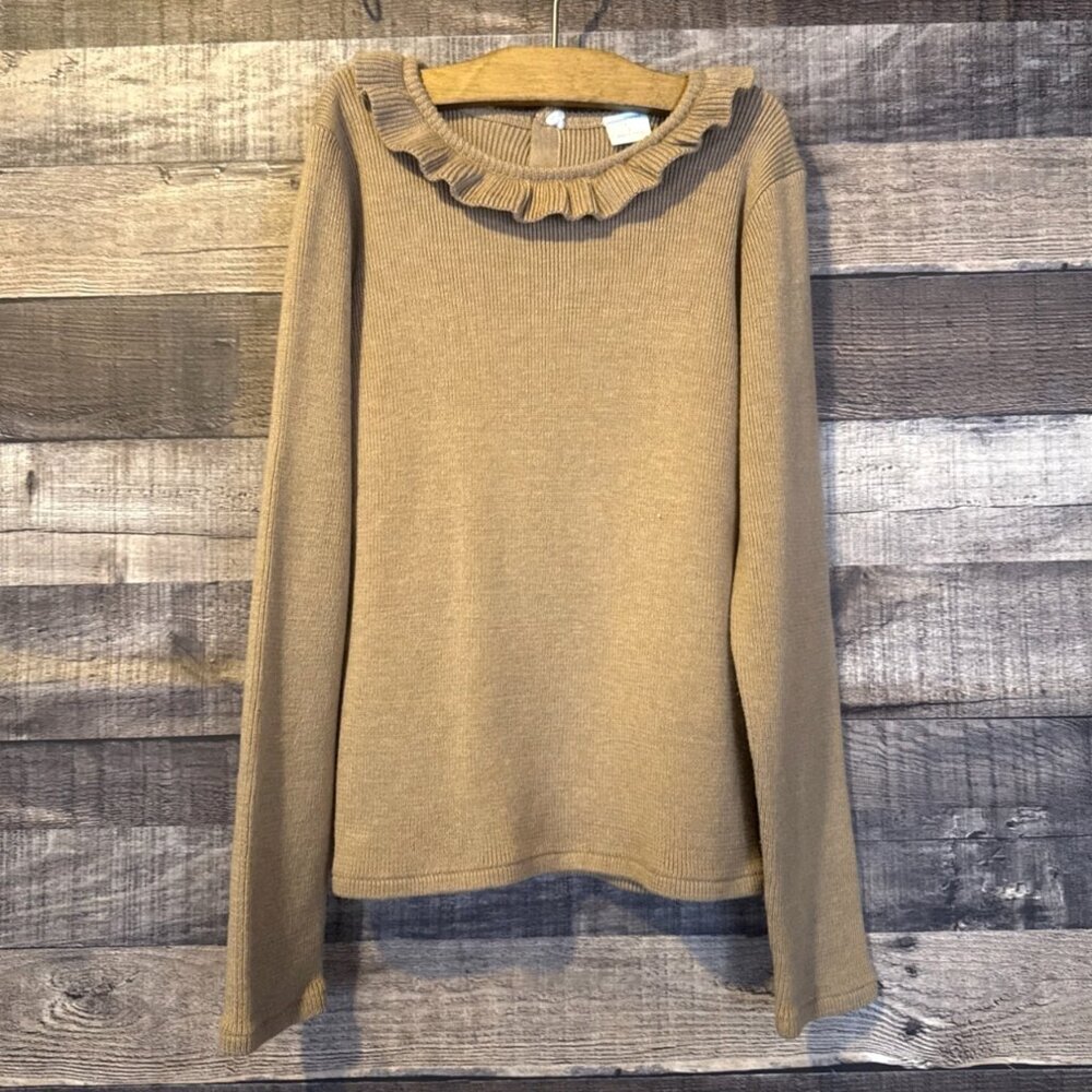 Edgehill Collection Girls Ruffle Collar Long Sleeve‎ Beige Knit Sweater 6 Preppy